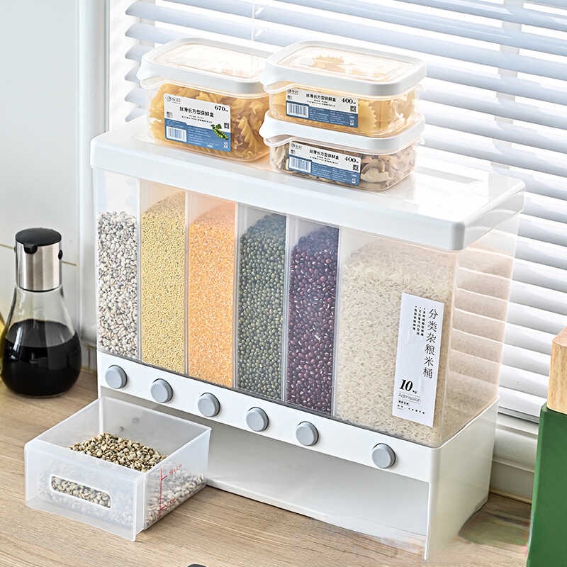 Home Cereals Dispenser Wall Mounted Sealed Rice Storage Box Grain Dry