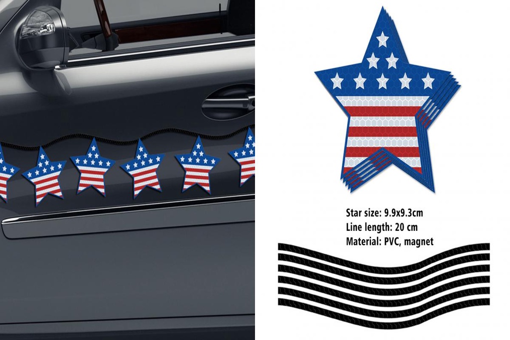 [Ma] 6Pcs Car Funny Sticker Reflective Self-absorption Star-shaped USA ...