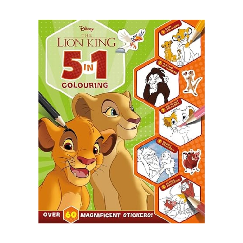 Disney The Lion King 5 In 1 Colouring Book With Over 60 Stickers & Fun ...