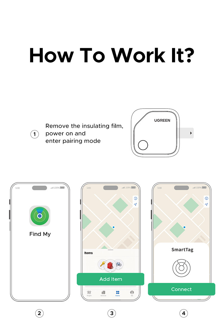 UGREEN Smart Tag Smart Locator Anti Lost Bluetooth 5.0 Finder Airtag ...