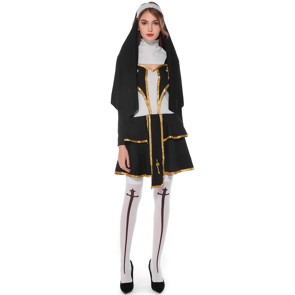 Halloween Cosplay Costumes Props Women Lady Nun Couple Halloween ...