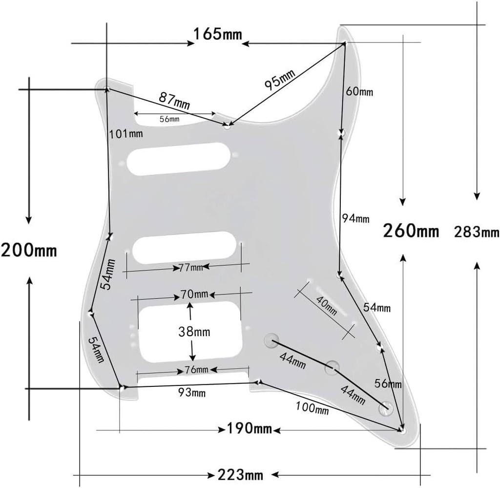 3Ply 11 Hole Round Corner ST HSS Pickguard Guitar BackPlate Set with