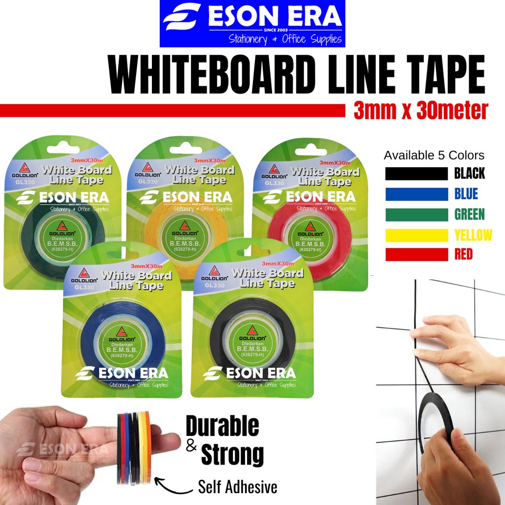 Whiteboard Line Tape 3mm x 30meter Goldlion GL330 White Board Sticker