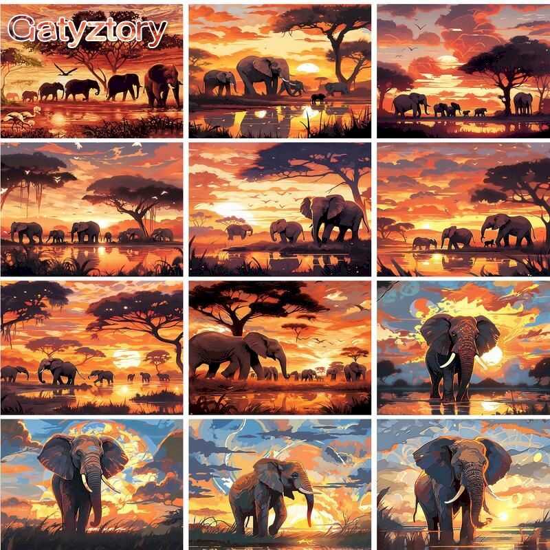 GATYZTORY frame African Elephant diy pagpipinta sa pamamagitan ng ...