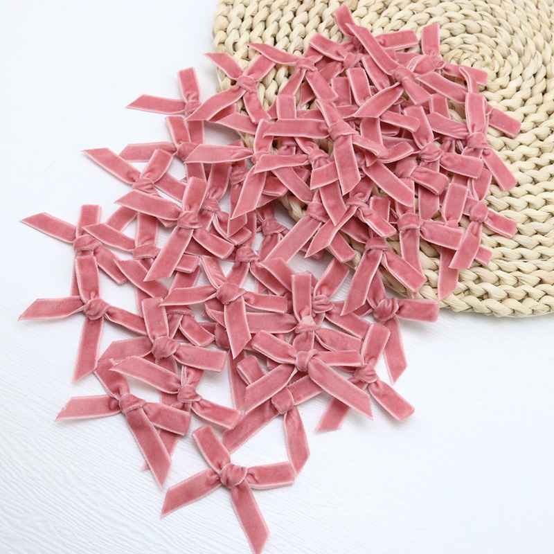 (50PCS/pack) 1cm velvet ribbon meat pink bow for clothing matching gift ...