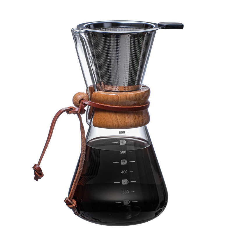 Manual Glass Coffee Dripper Brewer Hand Drip With Wood Sleeve Pour Over