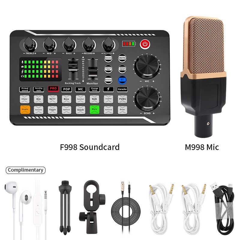 Profesyonal na BM800 Microphone F998 Sound Card Mixer Kits Para sa Live ...