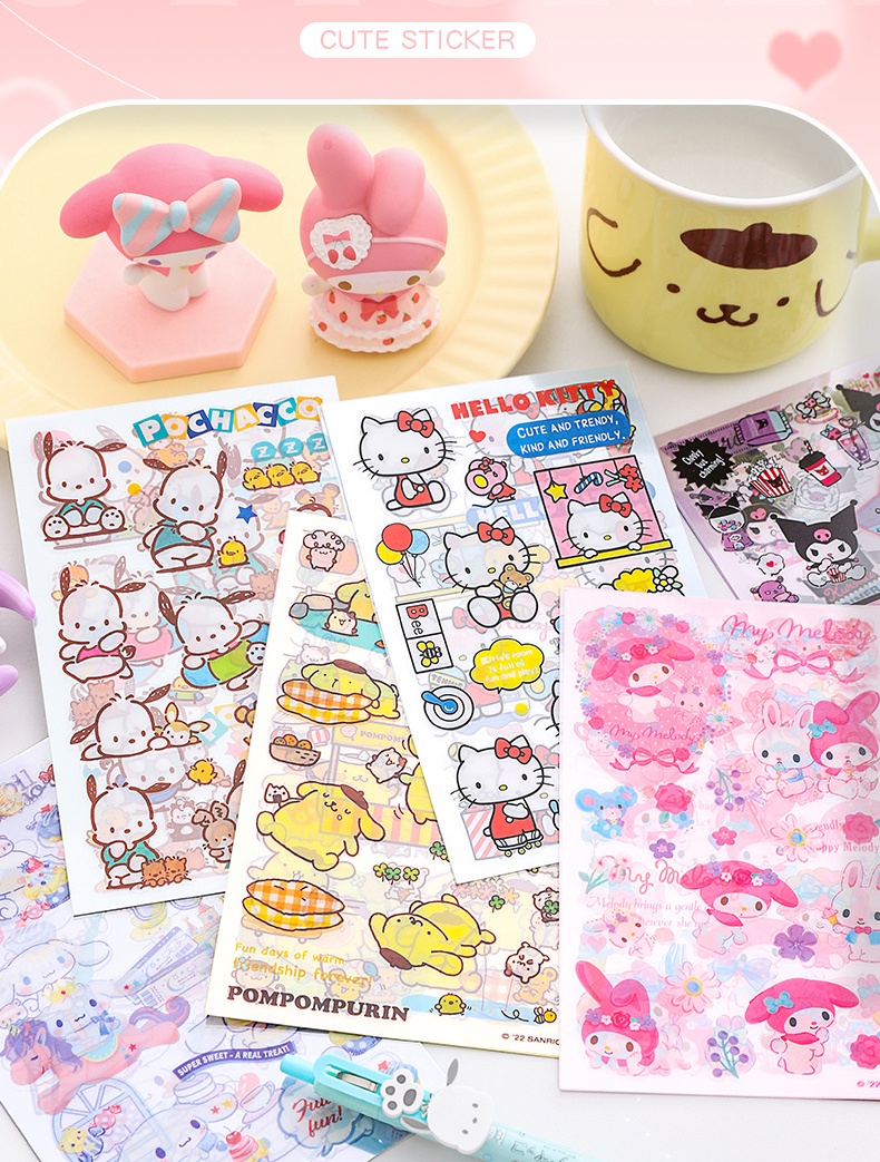 Sanrio Combination Sticker Kawaii Hello Kitty Kulome Cinnamoroll Melody ...