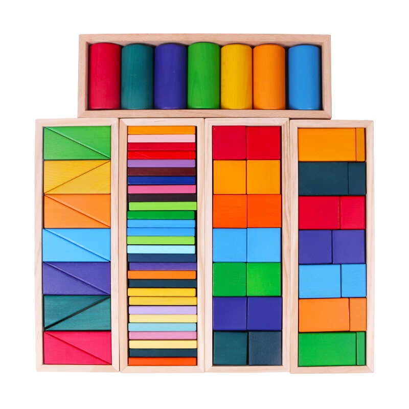 Mga Bata Rainbow Nesting Stacking Mga Laruan Wooden Building Block ...