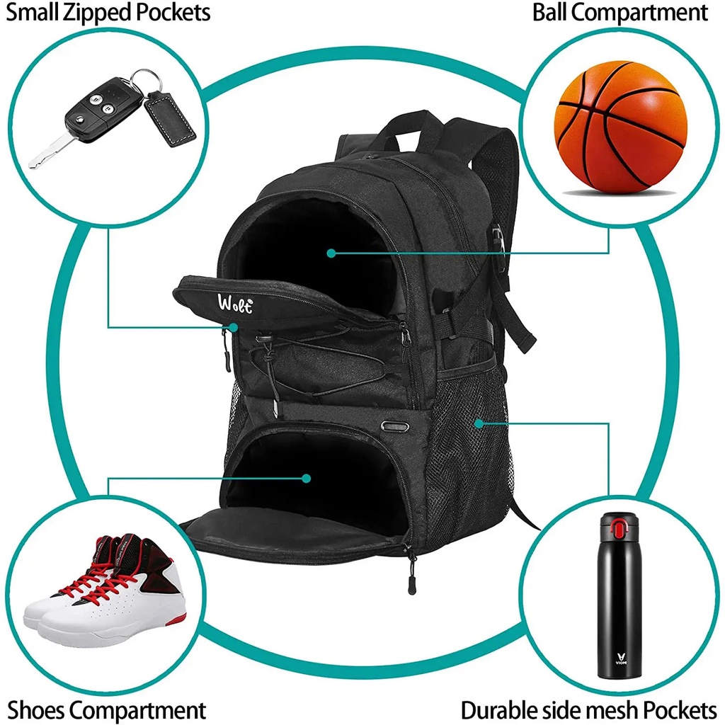 Basketball Backpack Large Sports Bag with Separate Ball holder & Shoes ...