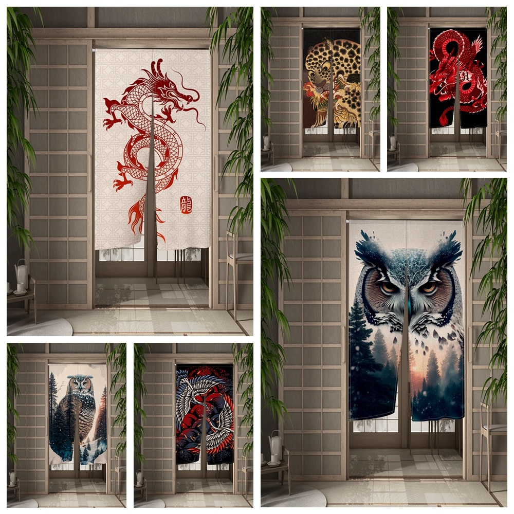 Japanese Style Curtain Chinese Dragon Owl Tiger Painting Door Panel ...