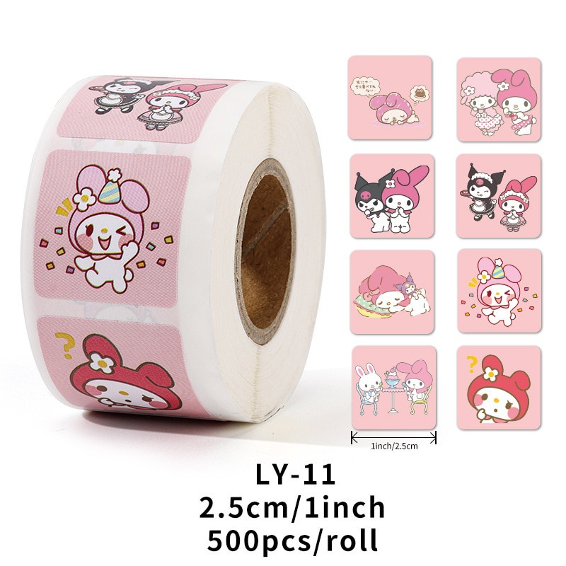 500Pcs/Roll Sanrio Stickers Kawaii Hello Kitty Melody Kuromi ...