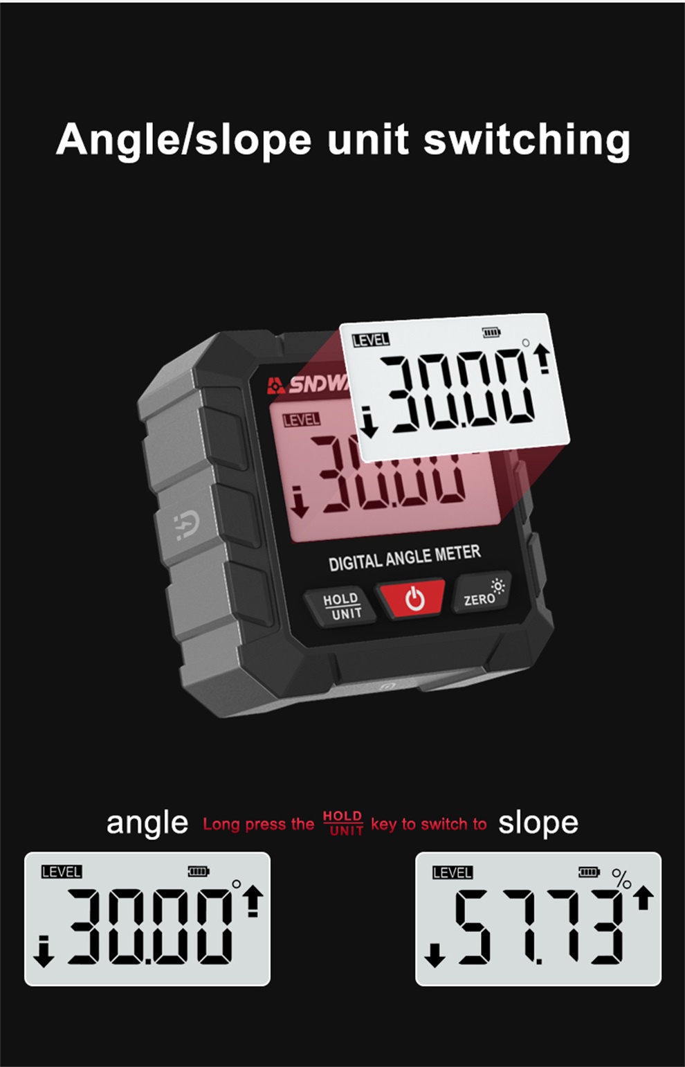 SNDWAY Digital Angle Meter Clinometer Level Box Protractor Angle Finder ...
