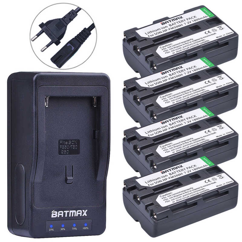 4-Packs NP-FM500H Battery + LED Ultra Fast Charger para sa Sony DSLR ...