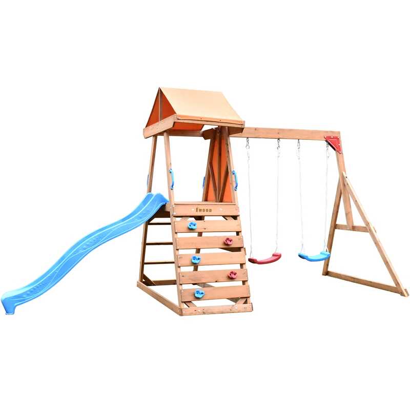 Outdoor Playground Children Equipment Wooden Kids Swing And Slide Set