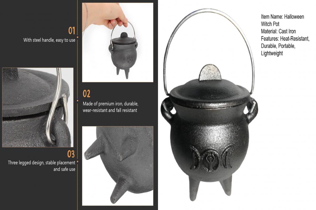 GH| Mini Witch Pot Witch Burning Pot Portable Mini Cast Iron Cauldron ...