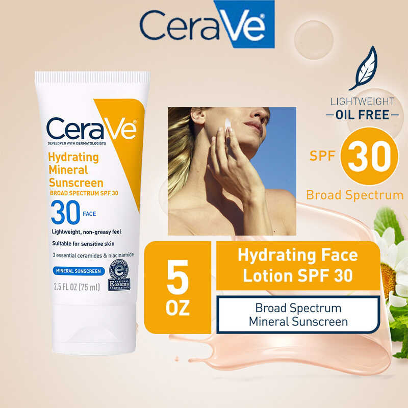 Cerave 100 Hydrating Mineral Sunscreen Spf 30spf 50 75ml Moisture Face Sunblock With Zinc 9791