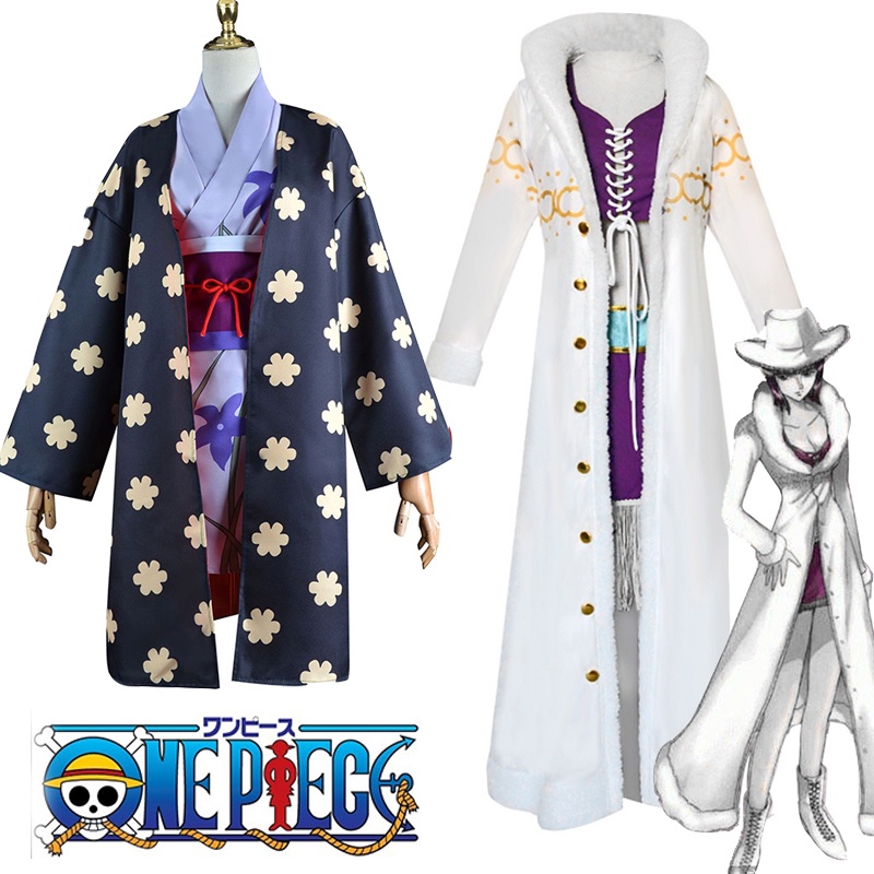 One Piece Nico Robin Cosplay Costume Kimono Set and Plush Coat With Tops  Skirt Set Outfit for Party Girl Suit