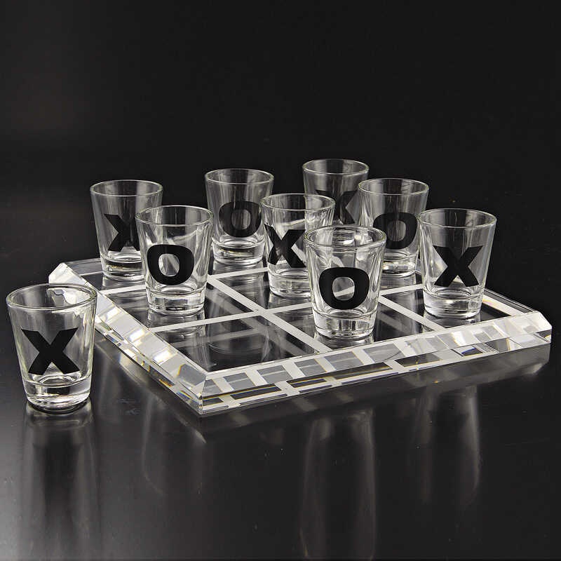 Glass Chess Board Set Tic-Tac-Toe At Shot Glass Chess Drinking Game ...