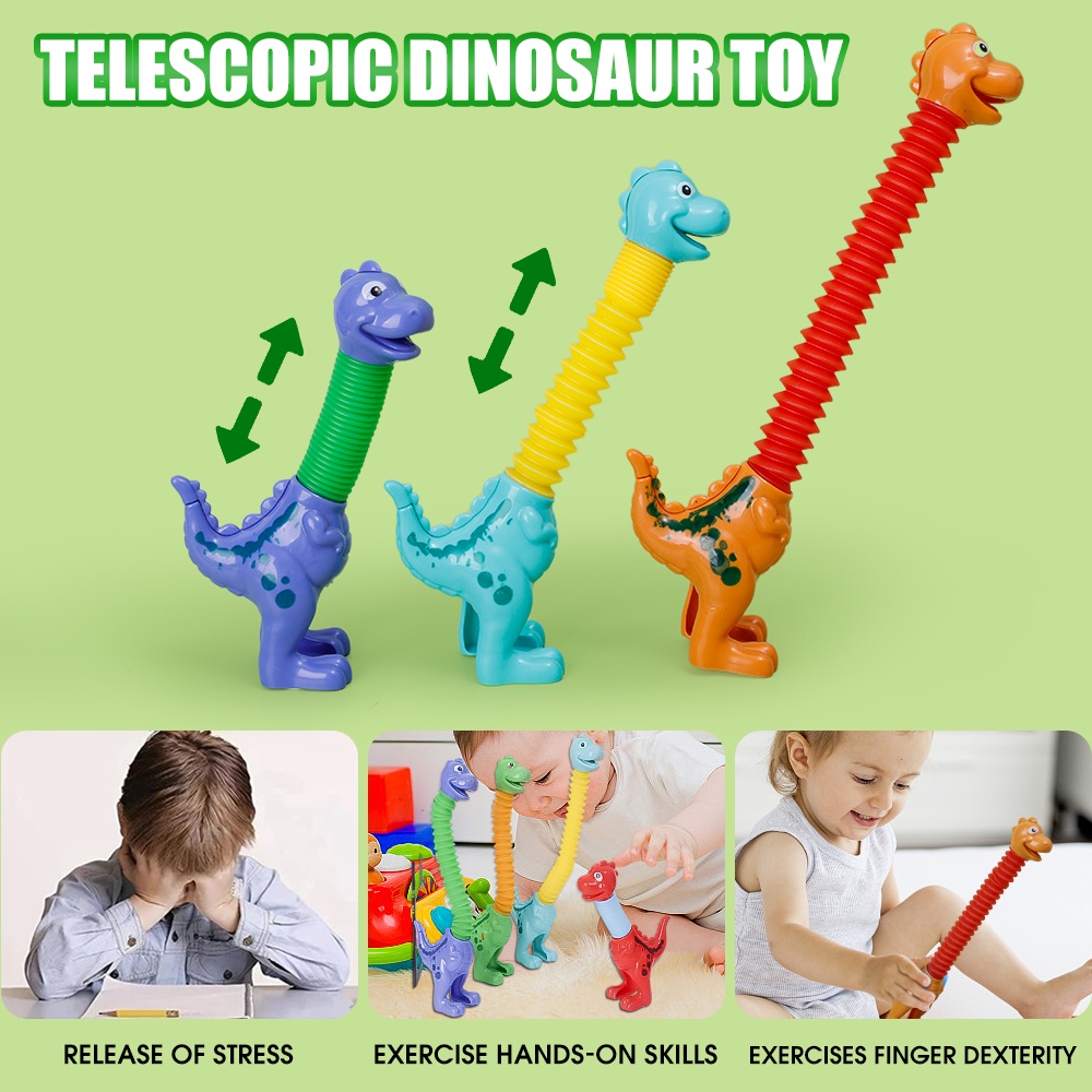 Variable Fun Cartoon Dinosaur Telescopic Tube Toys Kids Puzzle Stretch ...