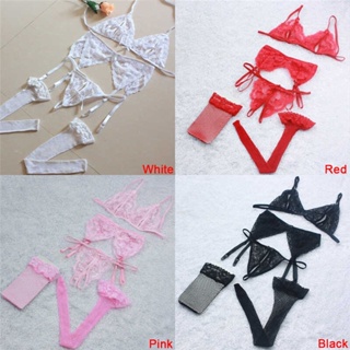 Women Push Up Bras Set Lace Lingerie Bra Panties Garter Stocking 4pcs/lot