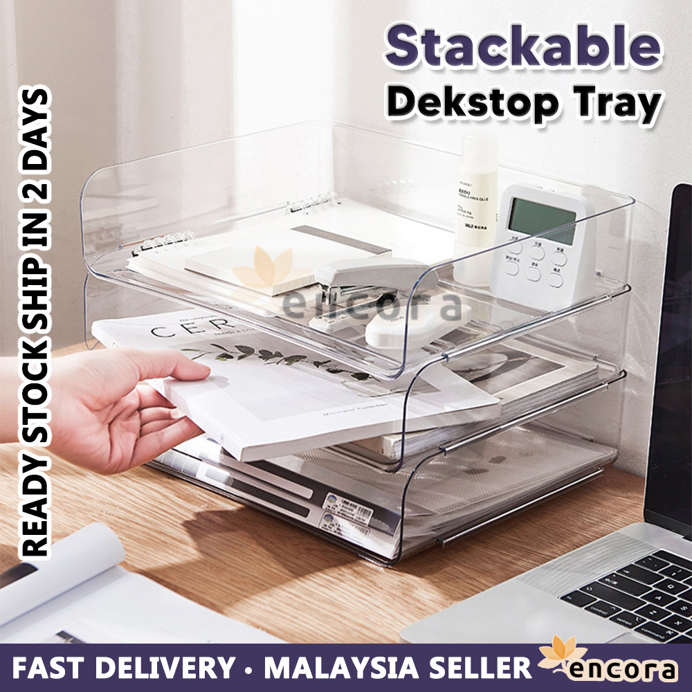 Encora Stackable Transparent Document Paper Tray Holder File Document ...