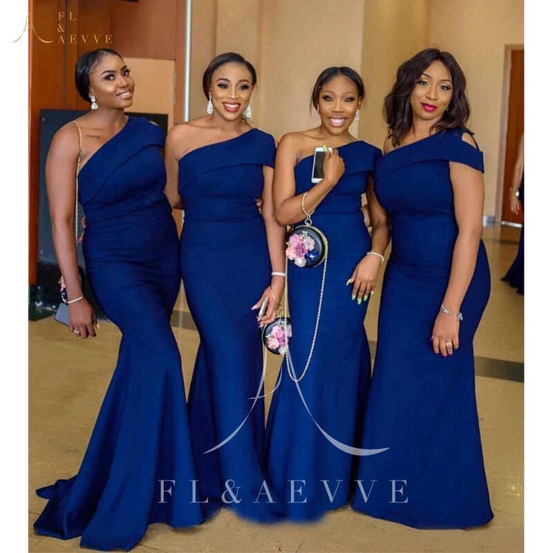 Formal Wear Dresses/Pleated One Shoulder Royal Blue Mermaid Bridesmaid Dress