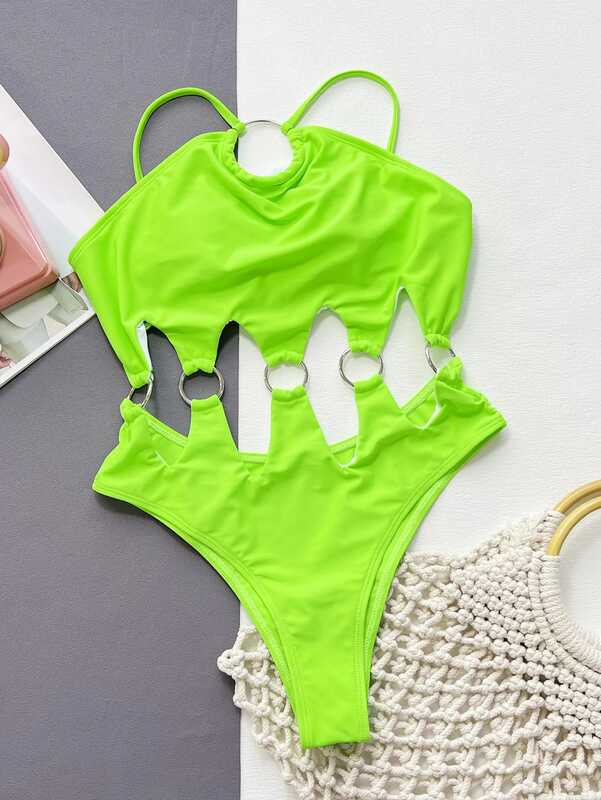 Neon green swimming costume clearance