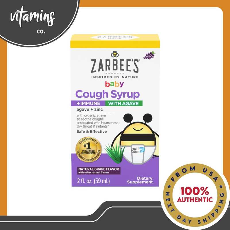 Zarbee's Baby Cough Syrup + Immune with Agave + Zinc, Natural Grape