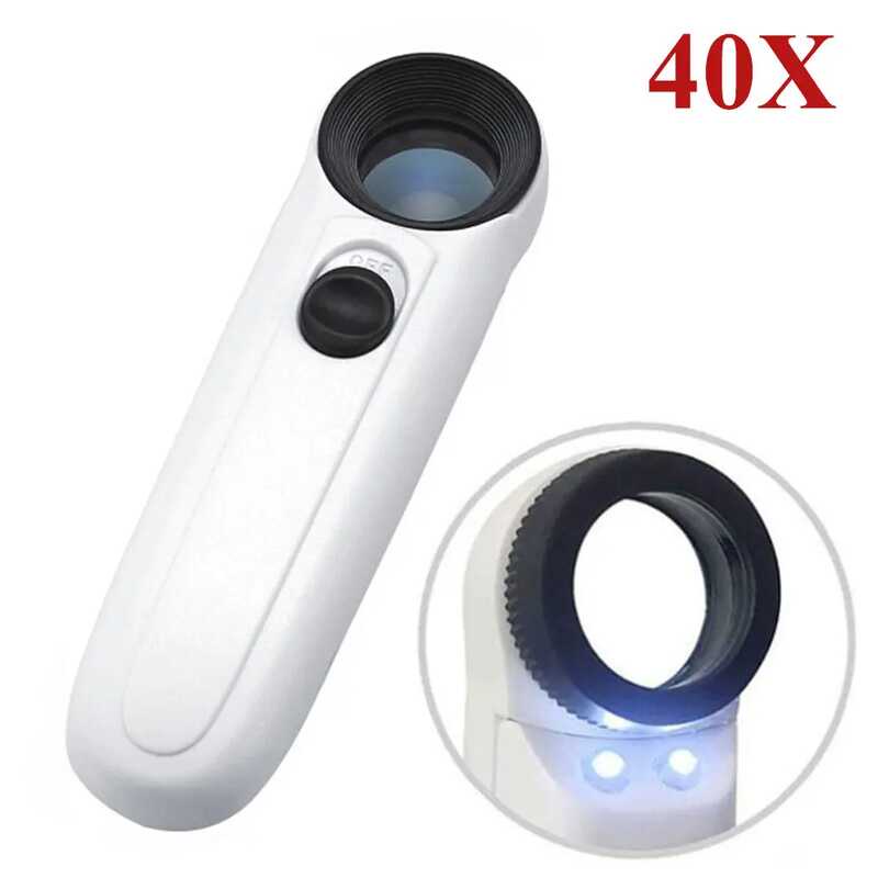 21mm 40X Illuminated Handheld Magnifier LED Light Magnifying Glass ...