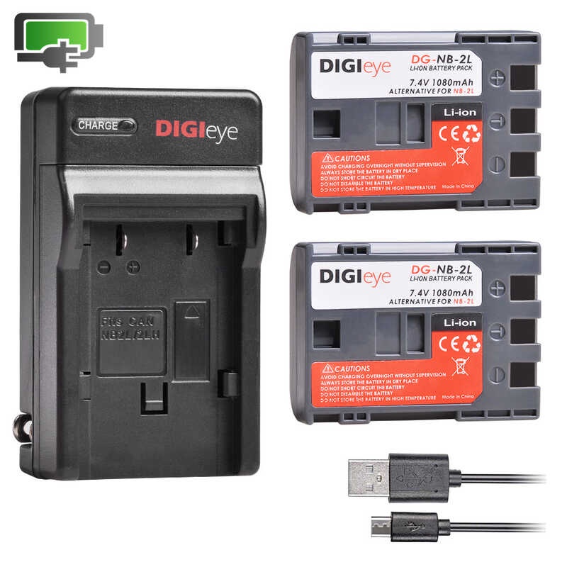 2 Batteries NB-2L + Chargeur USB Pour Canon - Compatible EOS 350D/400D, PowerShot G7/G9, 1100mAh