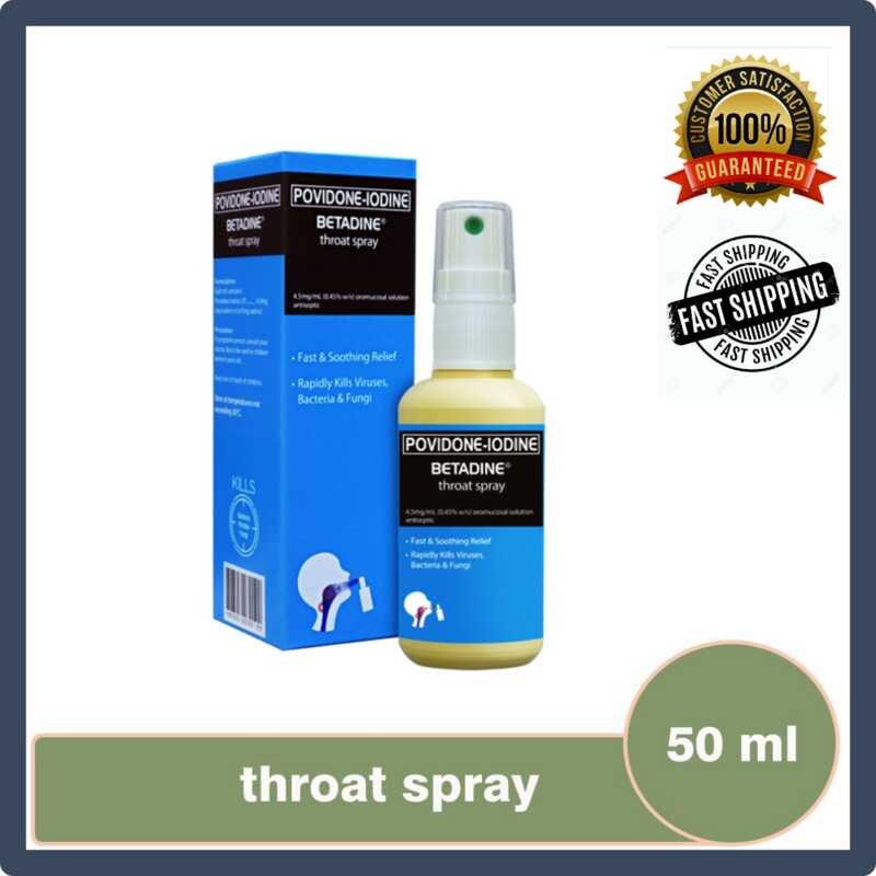Betadine THROAT Spray 50ml Povidone Iodine Sore throat relief kills
