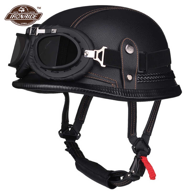 PU Leather Motorcycle Helmet Men Casco Moto Retro Vintage Cruiser ...