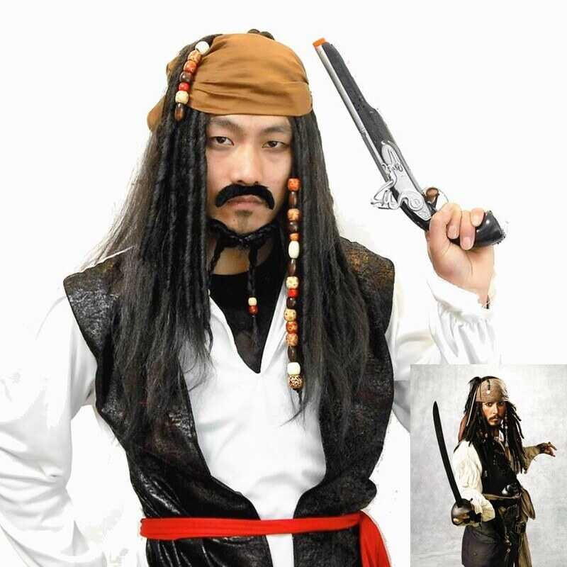 halloween costume for men adult pirate captain jack sparrow wigs hat