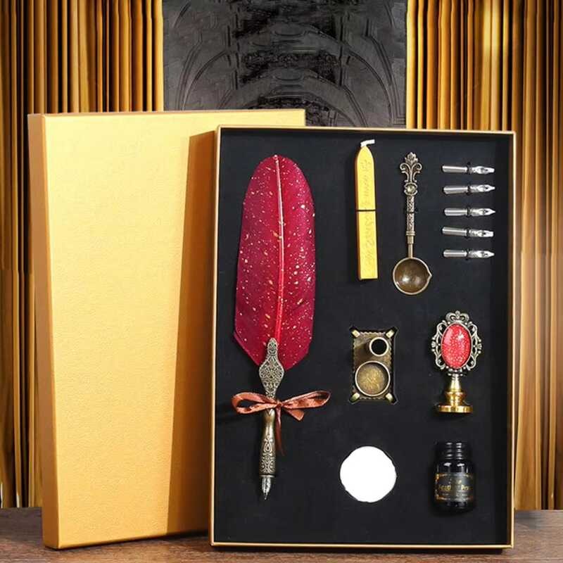 Dip Pen Ink Kit Calligraphy Feather Pen Wax Ink Quill Pen Set Smooth ...