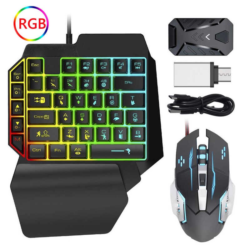 Gaming Keyboard At Mouse Combo Rgb Backlit One Hand Keyboard Mice With ...