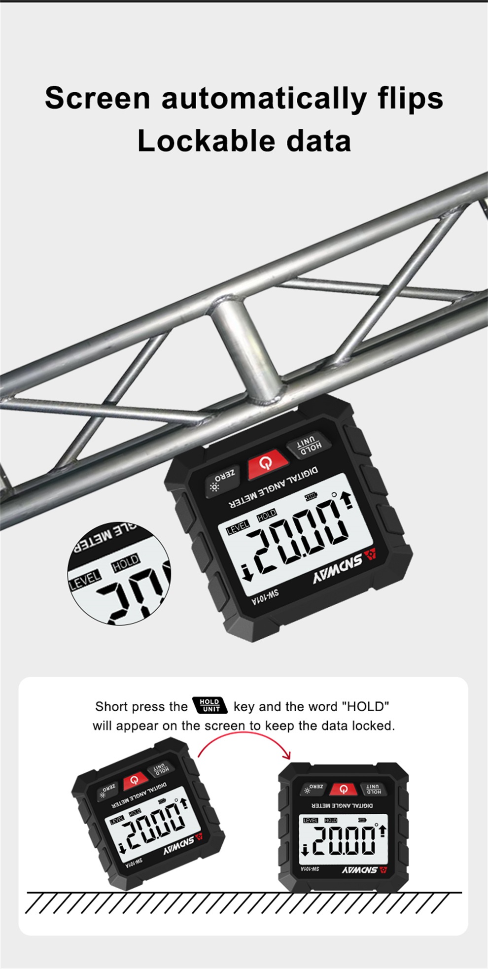 SNDWAY Digital Angle Meter Clinometer Level Box Protractor Angle Finder ...