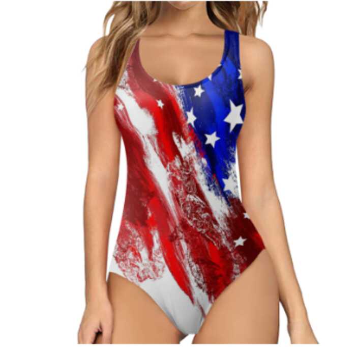 American And Usa Flag Swimwear Women One Piece Independence Day Beachwear Swimsuit Monokini Sexy 0185