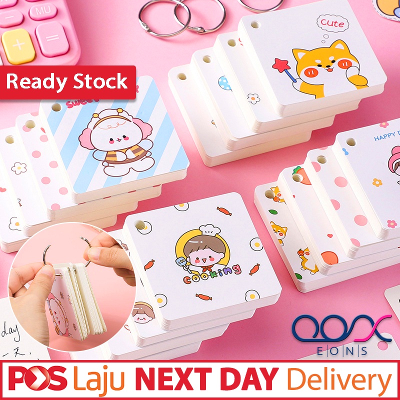 PALM SIZE 80 Sheets DIY Plain Flash Card Ring Binder Mini Cute Portable ...
