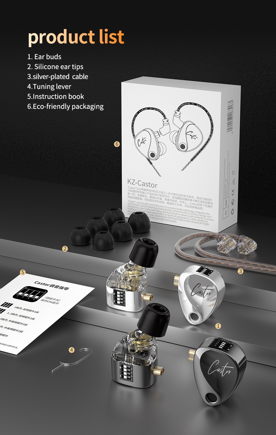KZ Castor In Ear HiFi Earphone 2 Dynamic High-end Tunable balanced ...