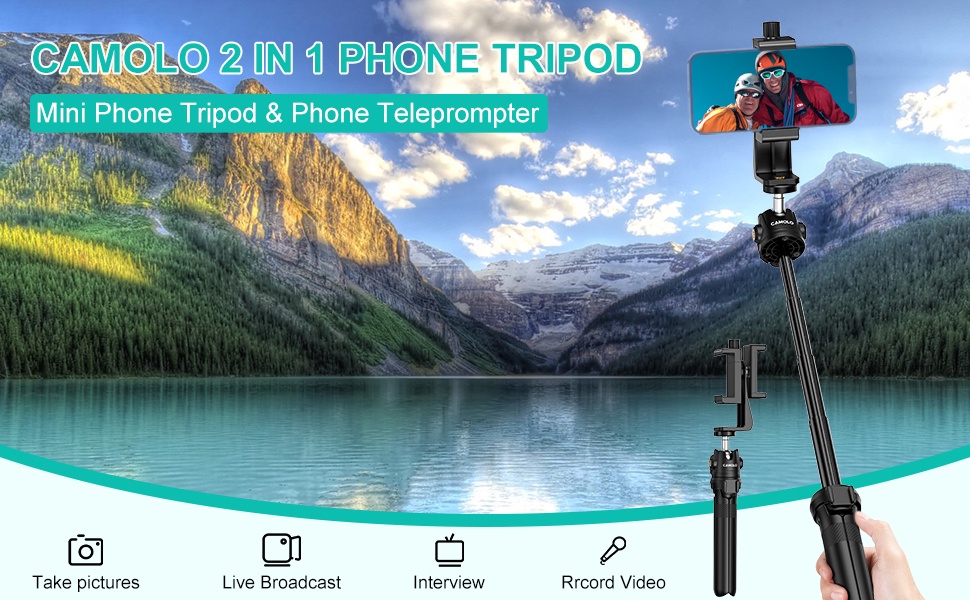 CAMOLO 2In1 Phone Tripod with Teleprompter Professional Vlog Kit Holder ...