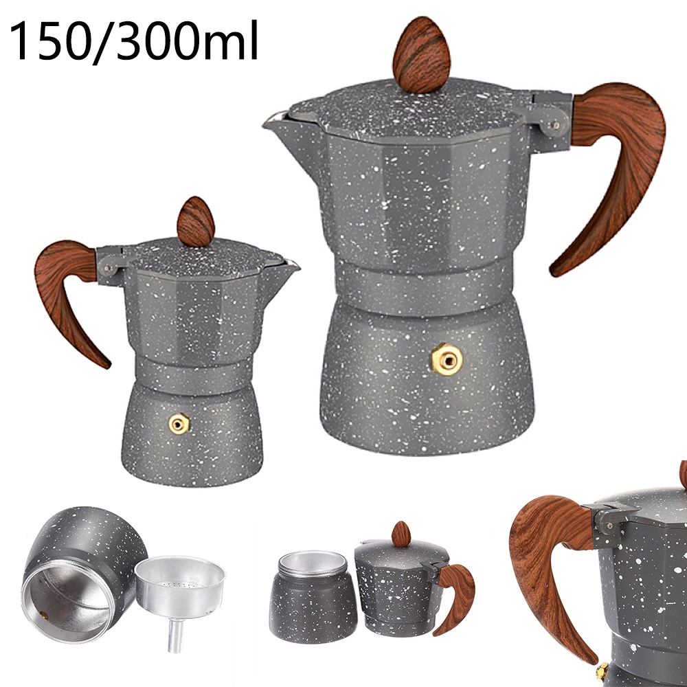 150ml Vintage Classic Italian Moka Pot with Wood Handle Stove Top