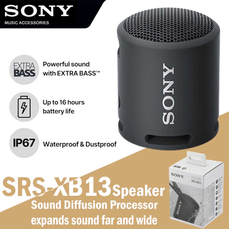 Sony SRSXB13/B Extra Bass Portable Waterproof Speaker with Bluetooth, USB  Type-C, 16 Hours Battery Life