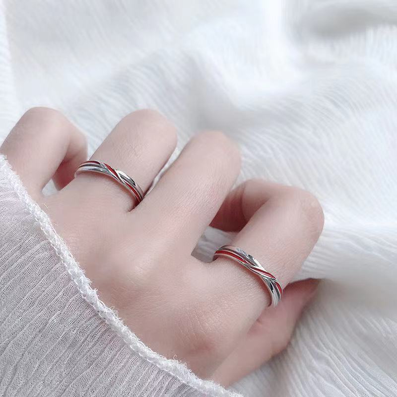 Red Thread Couple Rings - Unisex Red Line Decoration Adjustable Open ...
