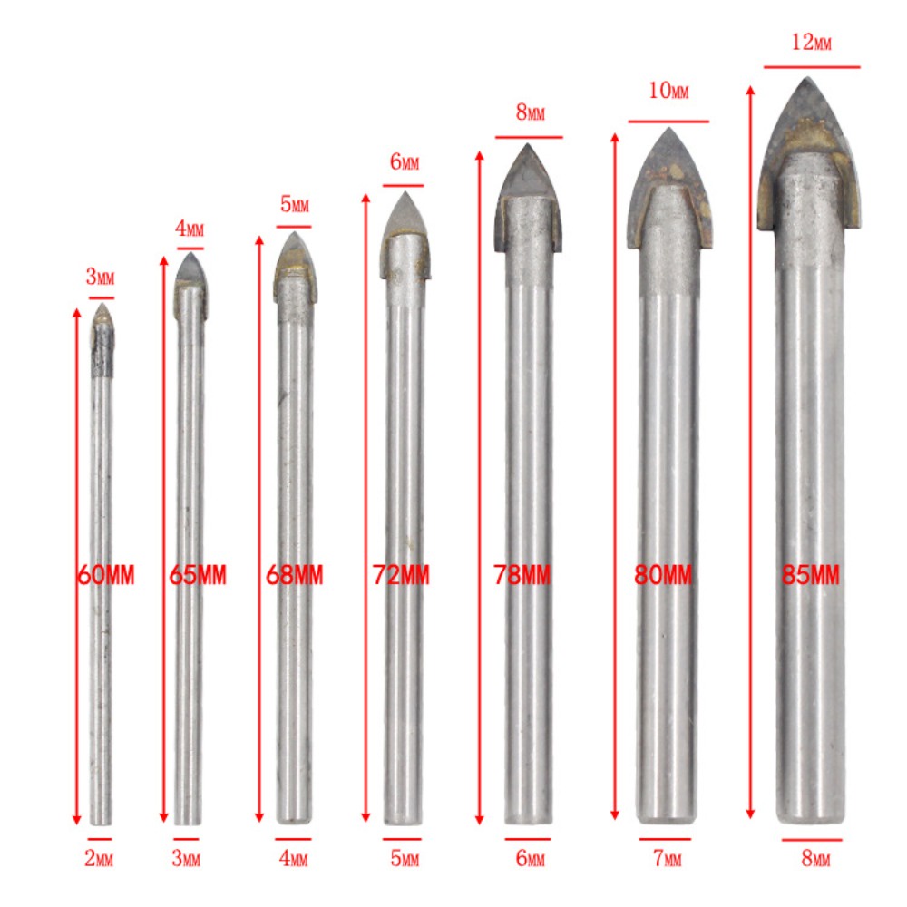 Triangle Drill Bit Set 3mm 4mm 5mm 6mm 8mm 10mm 12mm Round Shank Tile ...