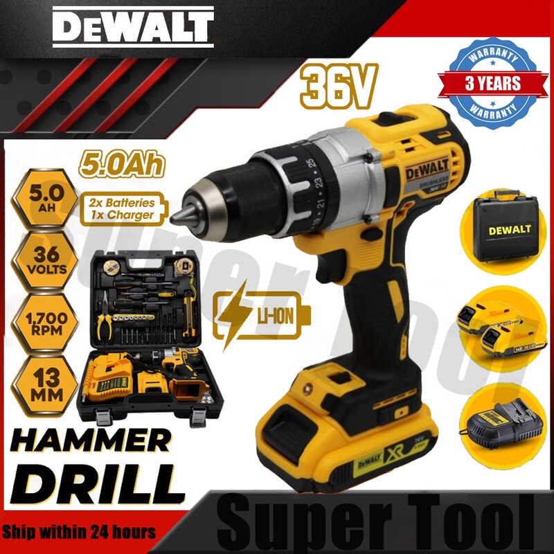 DeWALT Cordless Hand Drill Set 36V 2 Li-ion Batteries Portable Cordless ...