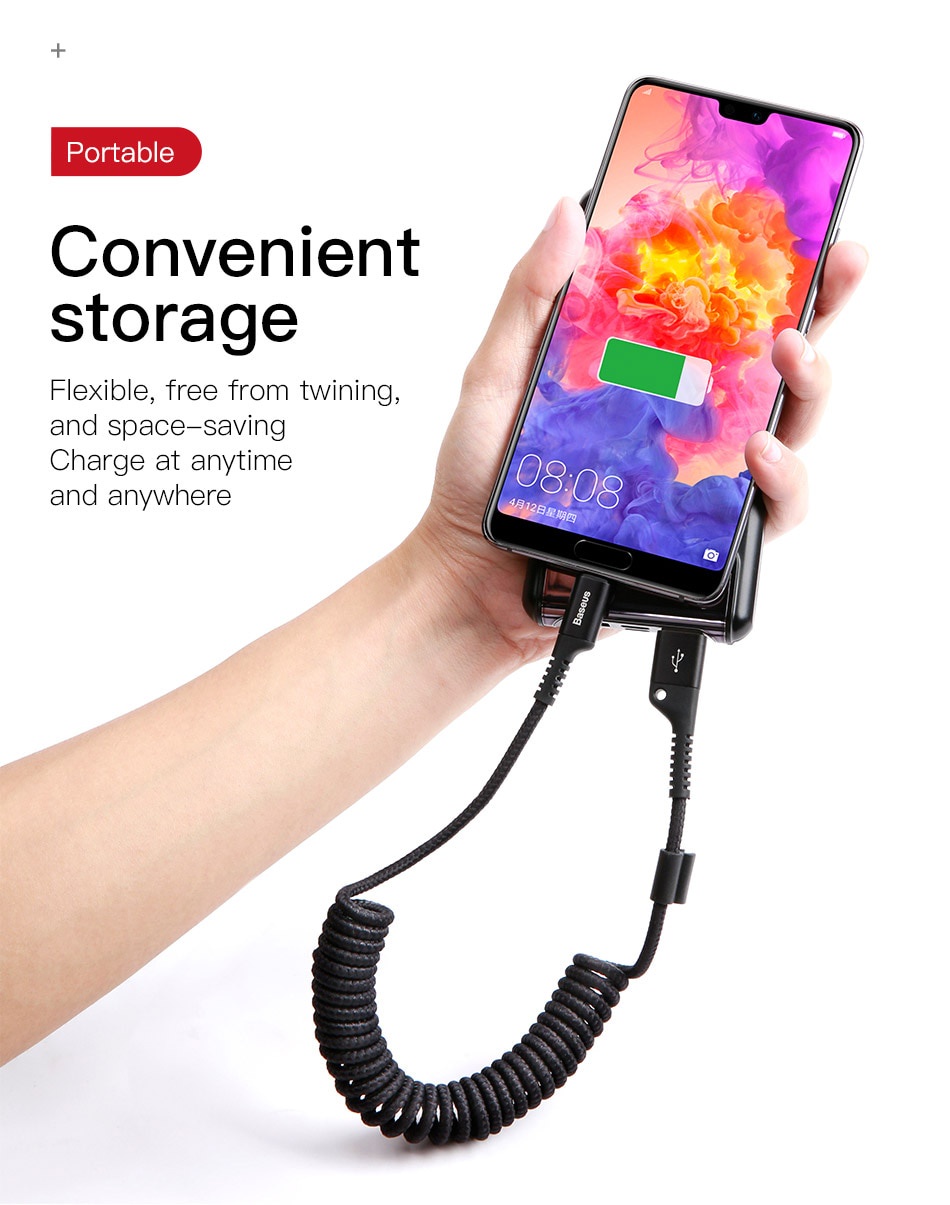 Baseus Spring Charging Cable USB C Type Cable In-Car 2A Charging Cable ...