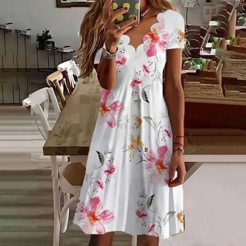 Fashion Women Printed Casual Lightweight Comfy Summer Dresses Loose V Neck Outdoor Dresses Shopee Philippines