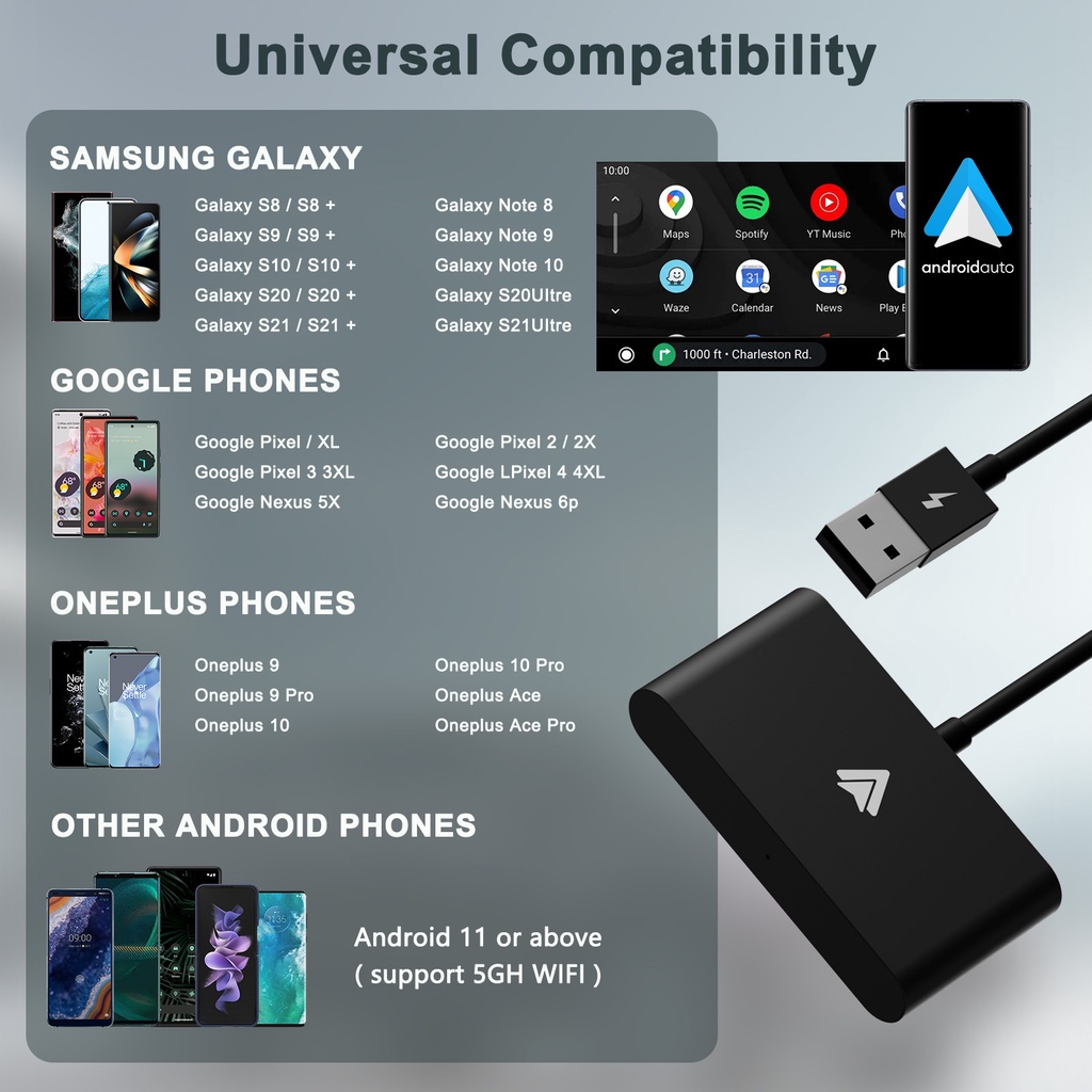 Wireless Android Auto Adapter Plug And Play USB Connection Car ...