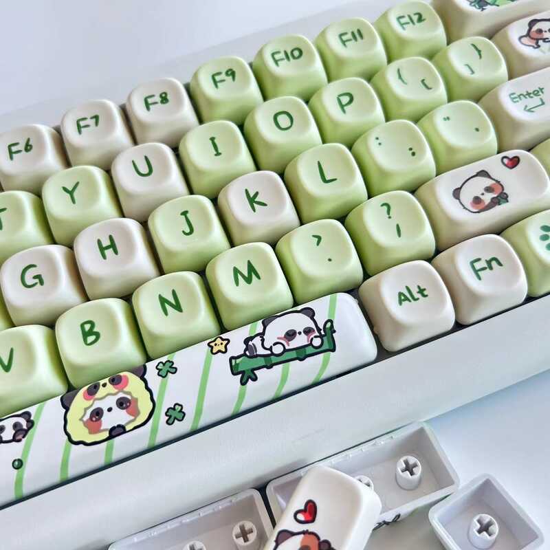 K140 Milk Green Panda MOA Hight PBT Key caps Dye Cute Cartoon Key Caps ...